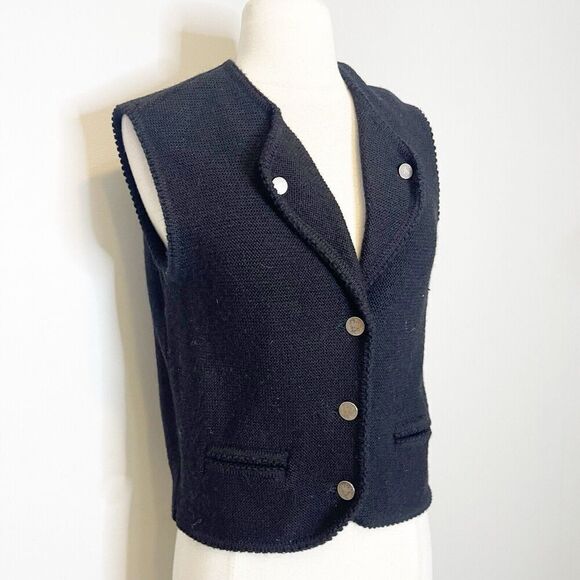 Vintage 90s Womens 46 Alphorn Trachtenmode Wool Coin Button Vest Jacket Black - Picture 12 of 16